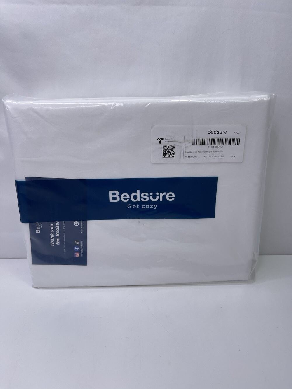 Bedsure Twin / Twin XL Washed Cotton Like Duvet Cover Set White 68x90 NIP